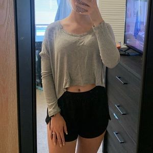 Long Sleeve Grey Crop Top